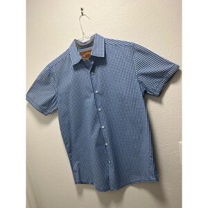 Red Camel Men's Short Sleeve Button Up Shirt Blue Square - Size Medium